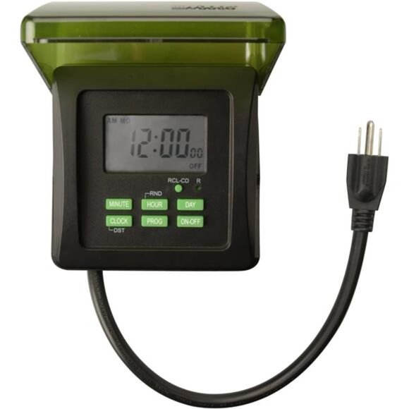 Outdoor 7-Day Heavy Duty Digital Plug-in Timer; 2 Grounded Outlets; Weatherproof - Picture 1 of 5